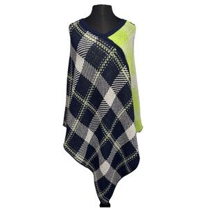 NEW Green 3 Plaid Seattle Seahawk Poncho One Size Blue Green USA Recycled Cotton